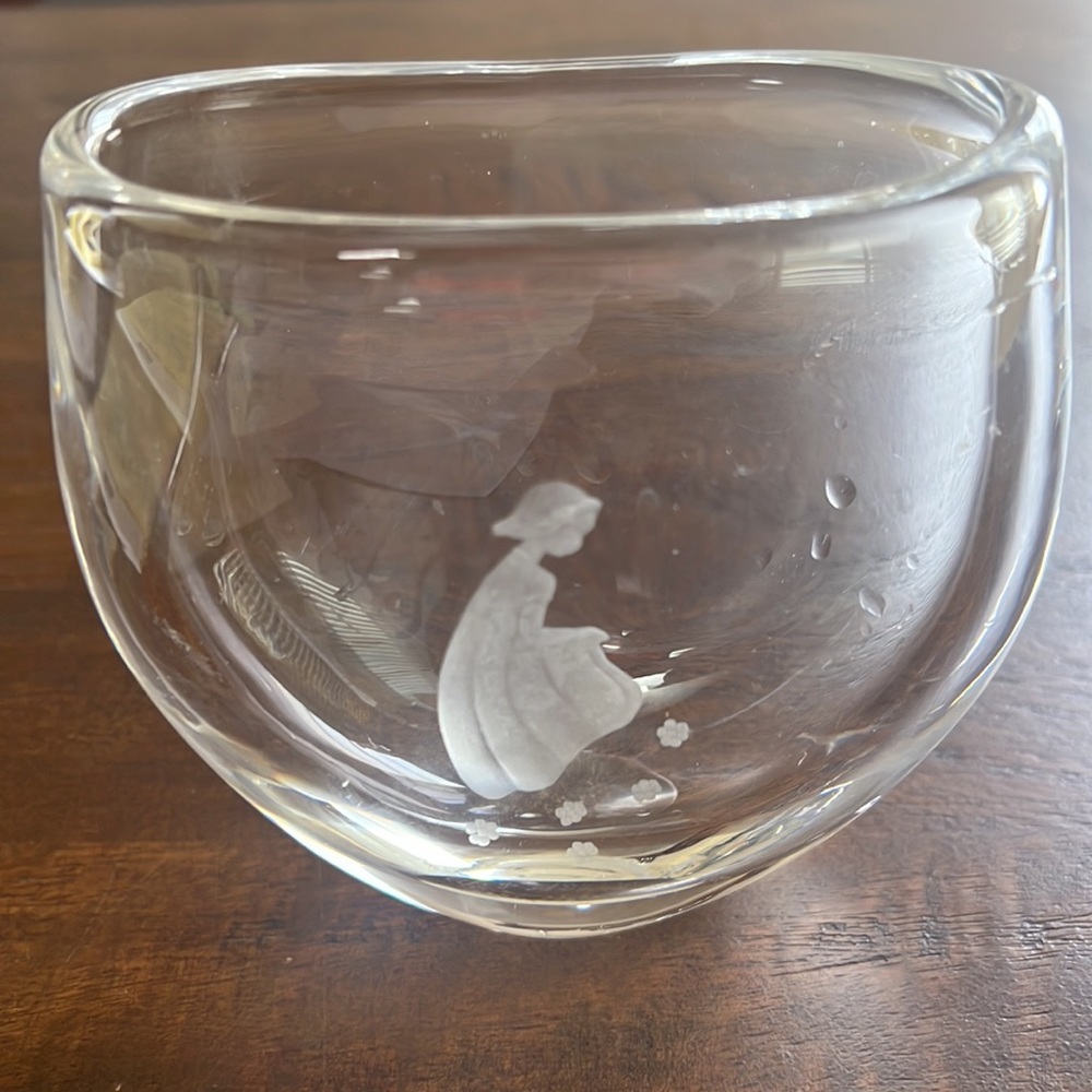 Orregors of Sweden Glass Vase Etched Signed